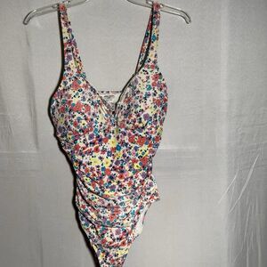 Anne Cole Floral One Piece Swimsuit Ruched Tummy Control Size L  Beach Summer